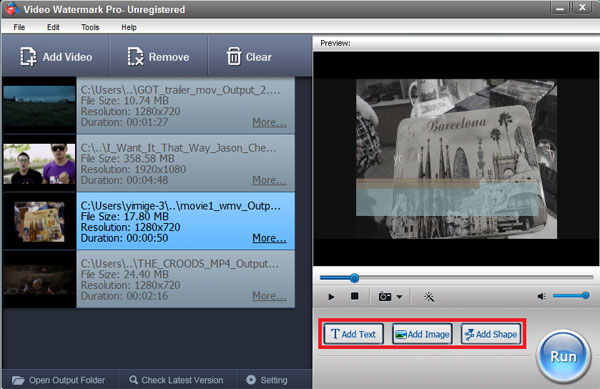 Main interface of Video Watermark