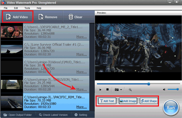 Launch Video Watermark Pro and Load Video to Program